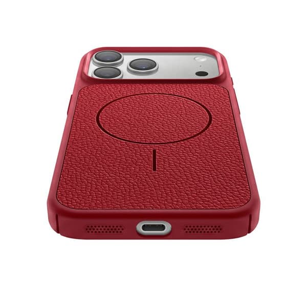 MagSafe-cover til iPhone 17 Pro i to materialer, stødabsorberende, bordeaux lædertekstur Röd