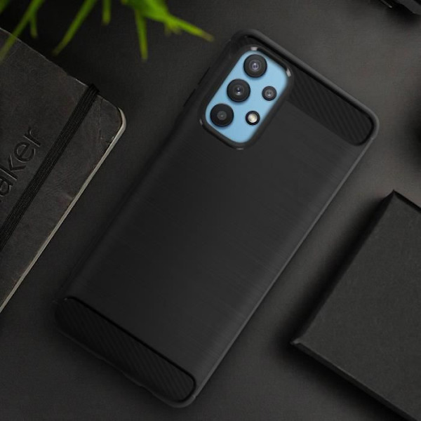 Cover til Samsung Galaxy A32 5G Blød børstet aluminiumseffekt Akashi carbon finish Sort Svart