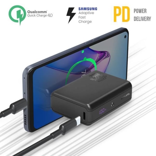 Ekstern oplader 10000mAh 2 USB-C 45W Kompakt lomme Slankt design 4smarts Sort Svart