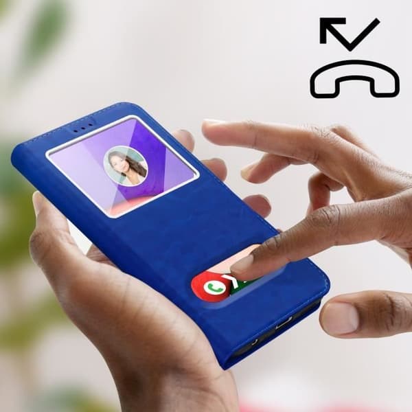 Housse AVIZAR för Samsung Galaxy A22 5G - Dubbelfönster Videostöd - Blå blå
