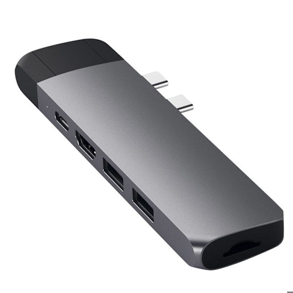 USB C dubbelhub för MacBook HDMI 2 USB USB C Ethernet Micro-SD Satechi Grå