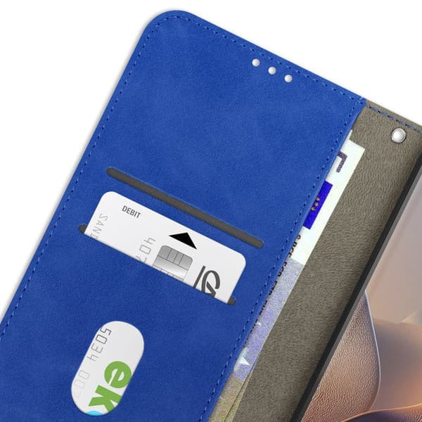 Housse Folio - Motorola Edge 60 - Syntetisk läder - Silikongel - Videostöd Blå
