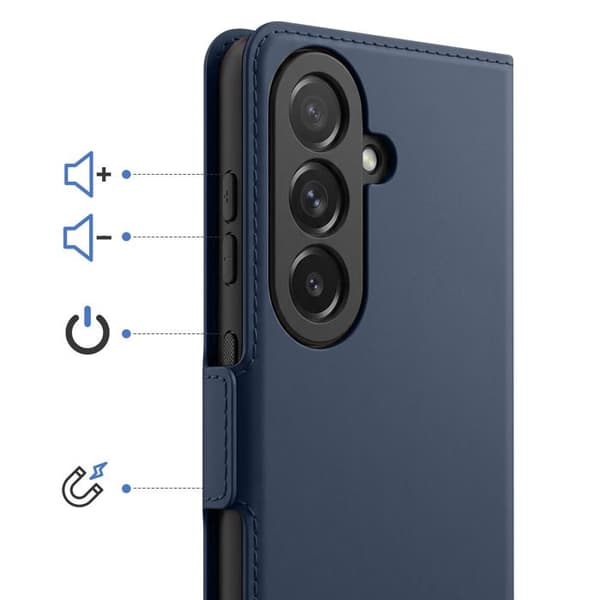 Plånboksfodral för Galaxy S26 Slätt Läder med Videostöd Mörkblå Blå