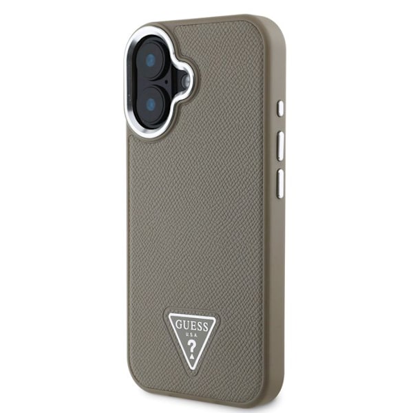 Coque för iPhone 16 Stötabsorberande med Texturerad Effekt och Triangulärt Guess-logotyp i Brun kastanj