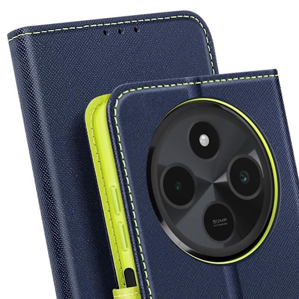 Etui för Xiaomi Redmi 14C Plånbok Läder Saffiano Fancy Mörkblå Blå