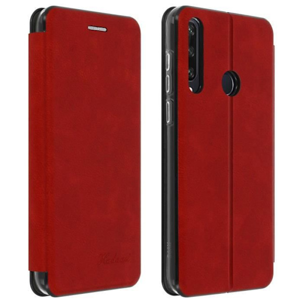 Huawei Y6p Cover Tekstureret Læder Cover Flip Card Holder Video Support Rød Rød