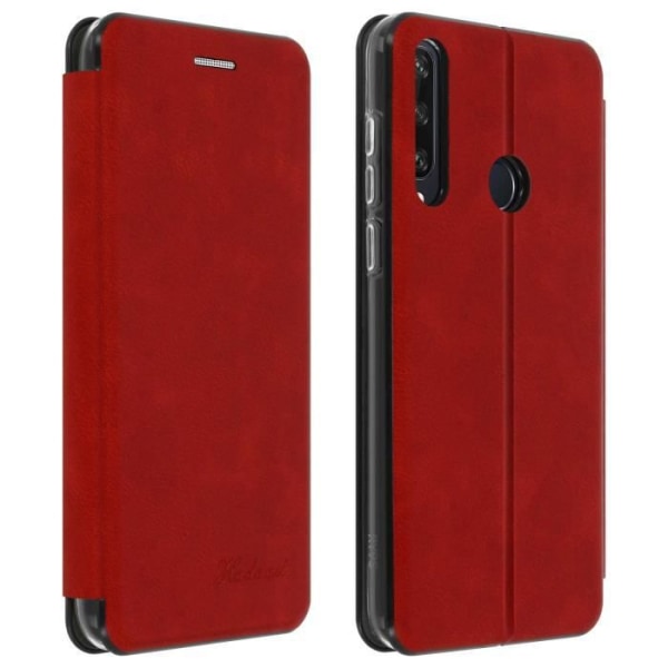Huawei Y6p Fodral Fodral Texturerat Läder Flip Card Hållare Videostöd Röd Röd