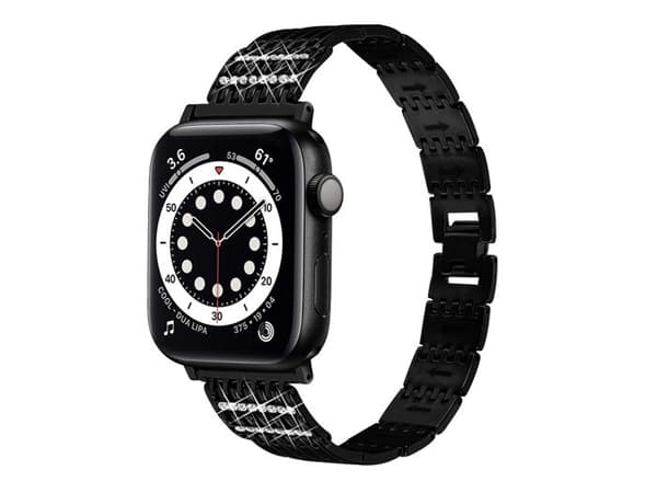 Armbånd til Apple Watch 38/40/41mm i rustfrit stål med sorte strass Svart