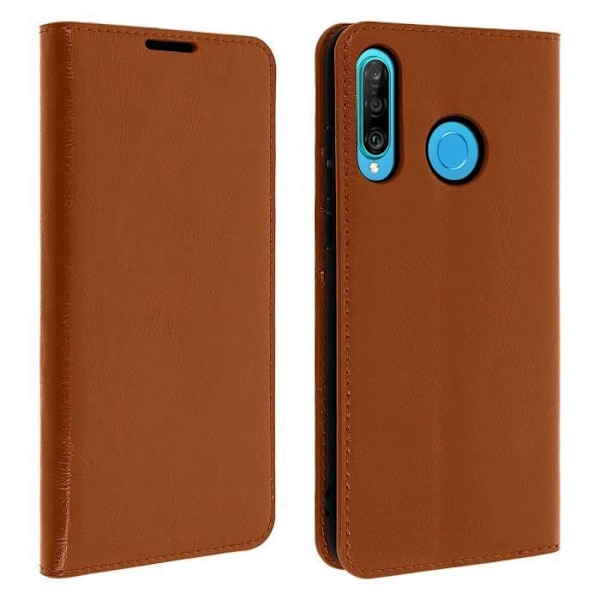 Étui Huawei P30 Lite - AVIZAR - Hållare Folio Läder - Videostöd - Brun - Semi-rigid Camel Brown