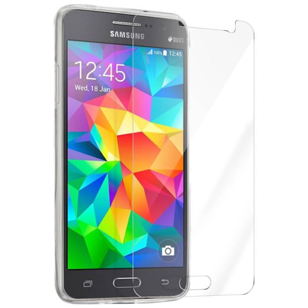 Kotelo ja suojakalvo - AVIZAR - Samsung Galaxy Grand Prime - Läpinäkyvä - Silikoni - Karkaistu lasi Transparent
