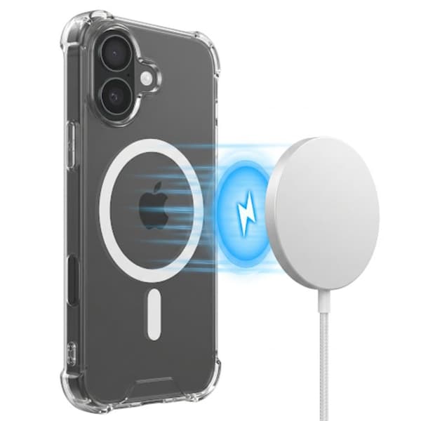 MagSafe-skal för iPhone 16 Stötsäker Bumper med Förstärkta Hörn Transparent Vit