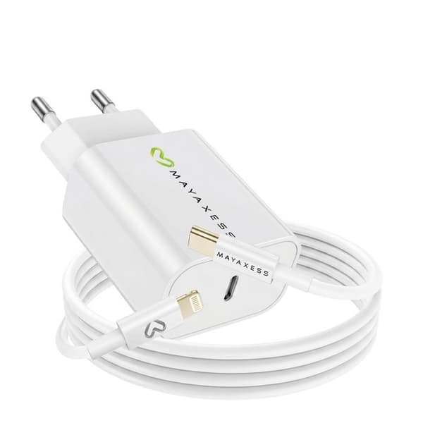 Lader til iPhone 11 18W + Lightning-kabel 1m Mayaxess Hvid Vit