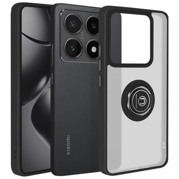 Coque til Xiaomi 14T - Stødabsorberende - Metalring - Videostander - Sort - Hård Svart