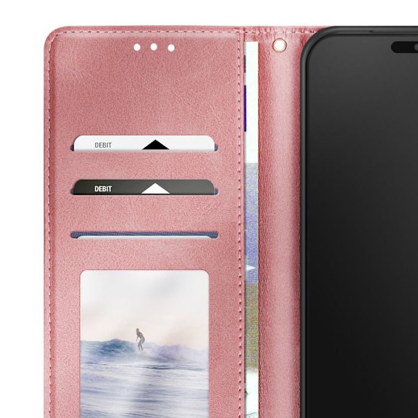 Étui til Honor 400 Lite, med håndledsrem, klap, støtte, tegnebog, rosa Rosa