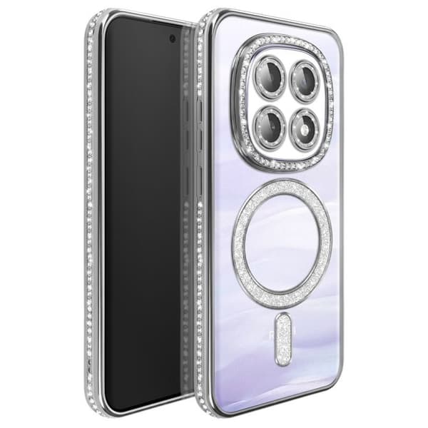 Fodral för Redmi Note 15 Kompatibel med MagSafe med Silver Strass Kant Grå