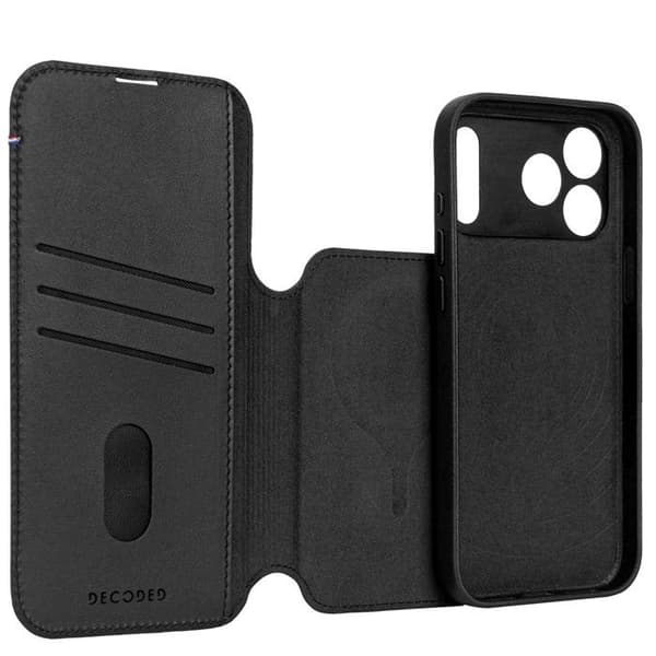 Folio etui - DECODED - iPhone 17 Pro Max - Full grain læder - Aftagelig cover - MagSafe Svart