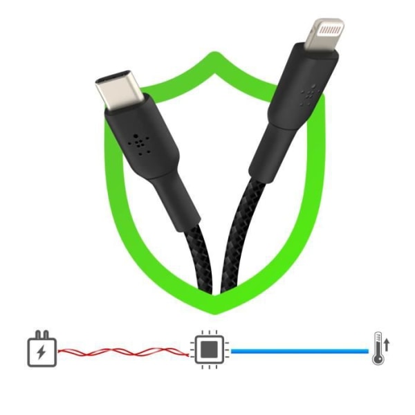 USB-C-Lightning-kaapeli 18 W Virtalähde Nylon Punottu 1 m Belkin musta