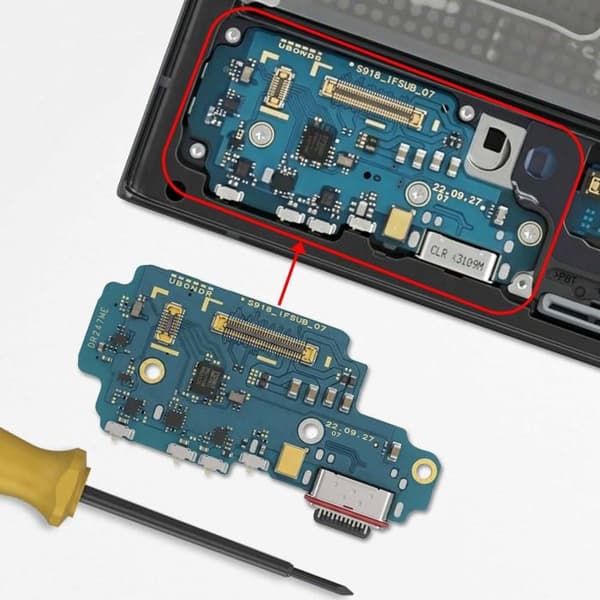 USB-C Opladerstik til Galaxy S23 Ultra med SIM-kortlæser og Mikro Blå Blå