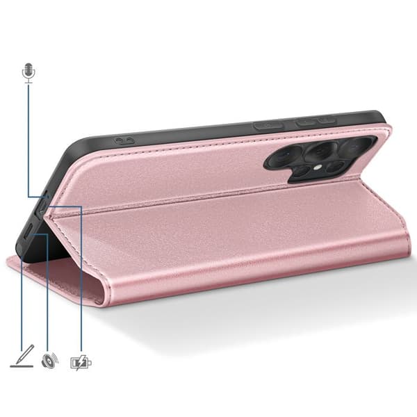 Magnetiskt Flipfodral för Galaxy S26 Ultra Ställfunktion Classic Edition Rosa Ros