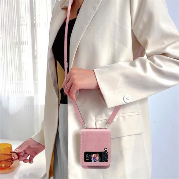 Kotelo Samsung Z Flip 4 Nahkaiselle korttikotelolle Lanyard Versatile Case ruusukulta