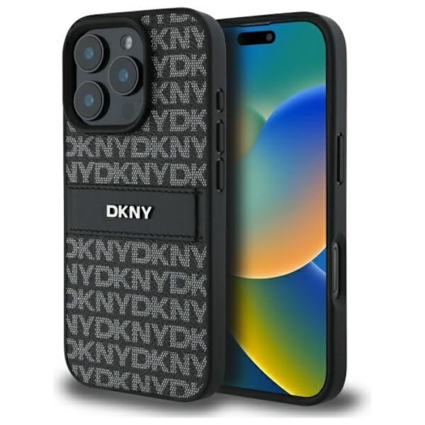 iPhone 16 Pro Cover - DKNY Læder Hardcase Struktur Mønster Tonal Stribe (DKHCP16LPRTHSLK) - Noir svart