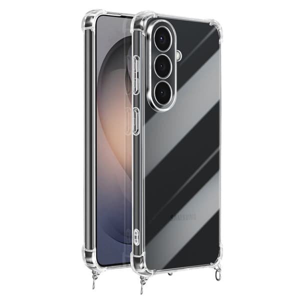 Siliconfodral för Galaxy S26 Plus med 70 cm transparent nylonflätad snodd Vit