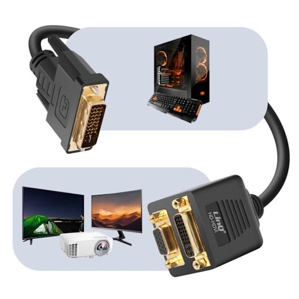 DVI han til VGA hun og DVI-I hun adapter Kompakt 33 cm LinQ Sort