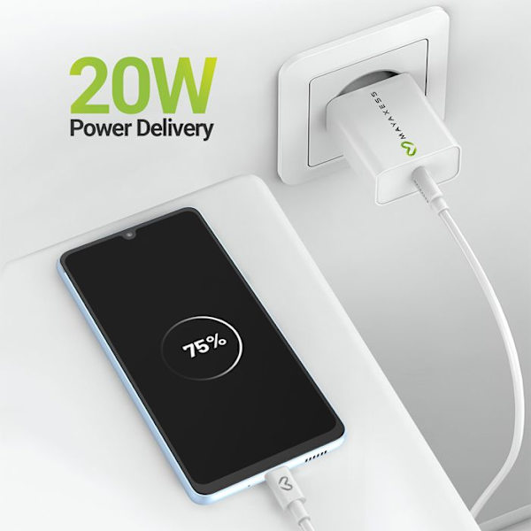 Lader til Galaxy A33 20W + USB-C kabel 1m Mayaxess Hvid Vit