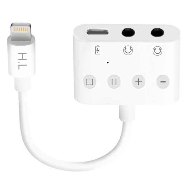Audio/Opkræmmeradapter - Ikke specificeret - Lightning til 2x Jack 3.5mm - 12cm - Hvid - Samtidig opladning