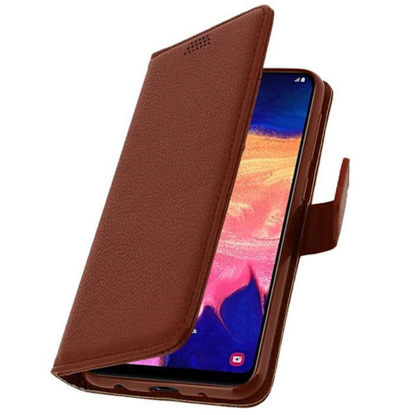 Etui för Samsung Galaxy A10 - AVIZAR - Folio-fodral - Ekologisk läder i brun - Videostöd - Kortfack kastanj