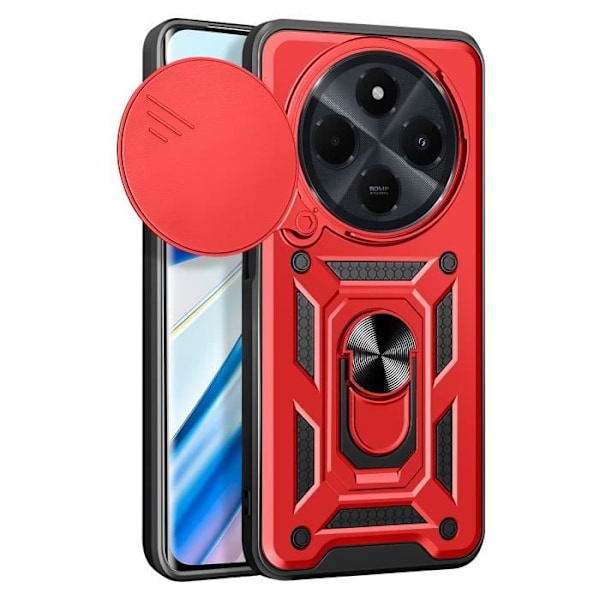 Fodral för Xiaomi Redmi 14C Ring Support Sliding Camera Cover Röd Röd