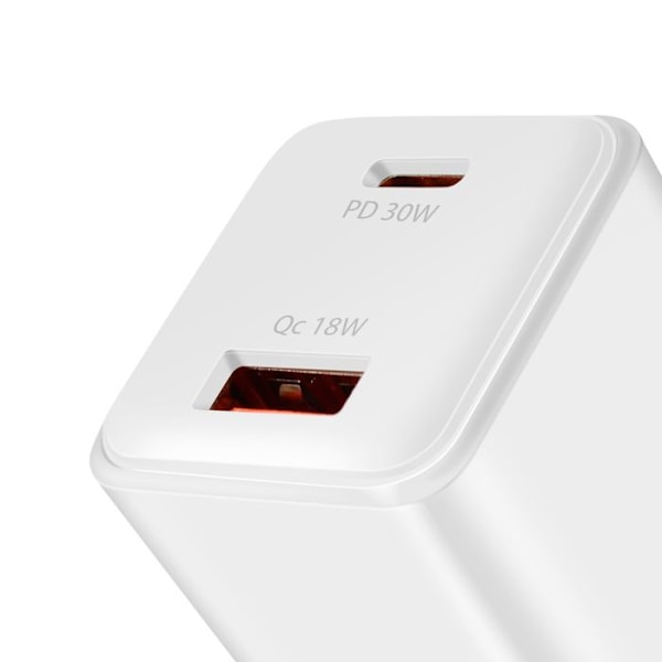 USB-C Power Delivery 30W + USB 18W Quick Charge 3.0 Kompakt LinQ Hvid Vit
