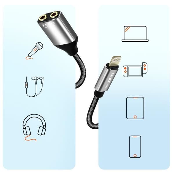 Audioadapter - LINQ - Lightning til Dobbelt Jack 3.5mm - Guldbelagt Stik - 20cm - Plug and Play
