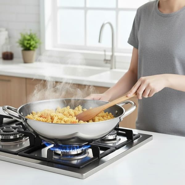 Wok 32cm - CHEFFINGER - Inox - Honungscomb- Beläggning - Glaslock - Repfria Grå