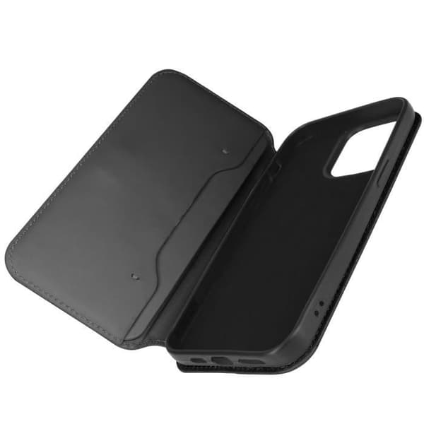 Etui med klap - Dobbelt lommer - iPhone 14 Pro Max - Kunstlæder - Sort - Videostøttefunktion Svart