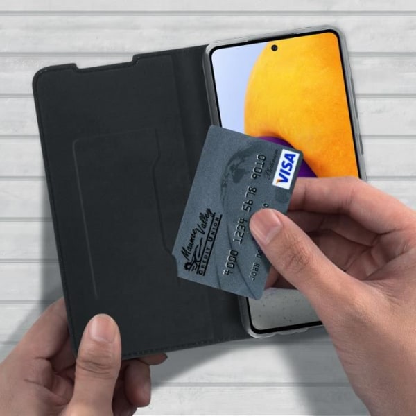 Fodral till Samsung Galaxy A72 - AKASHI - Svart eko-läder - Videostöd - Kortförvaring - Blandat Svart