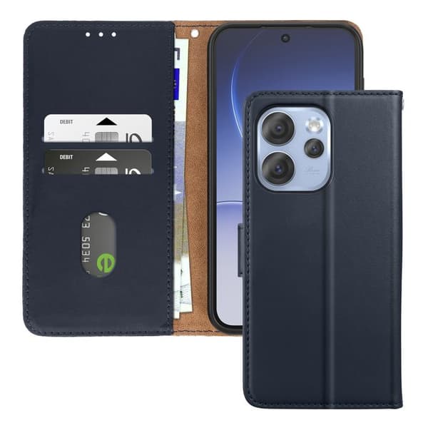 Plånboksfodral för Oppo Reno 15 Pro i äkta läder med videostöd i midnattsblå Blå