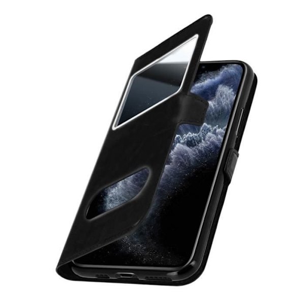 Hus för iPhone 11 Pro - AVIZAR - Mjuk Skal - Dubbel Fönster Skydd - Stöd Funktion - Svart Svart