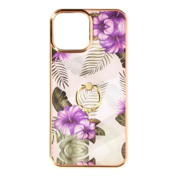 iPhone 13 Mini Fodral i två material med hållring lila blommönster