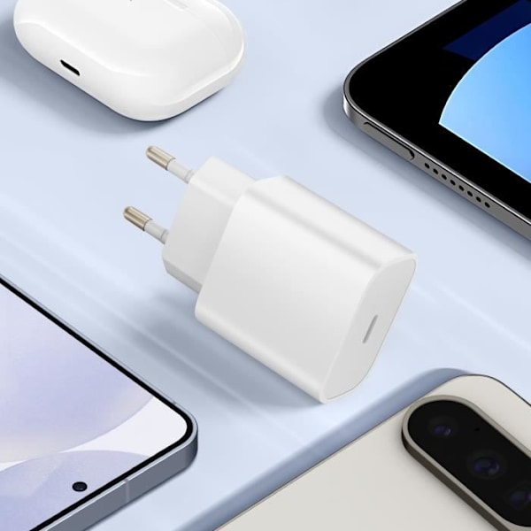 USB-C väggladdare Power Delivery 20W Snabbladdning Kompakt Format Inkax Vit Vit