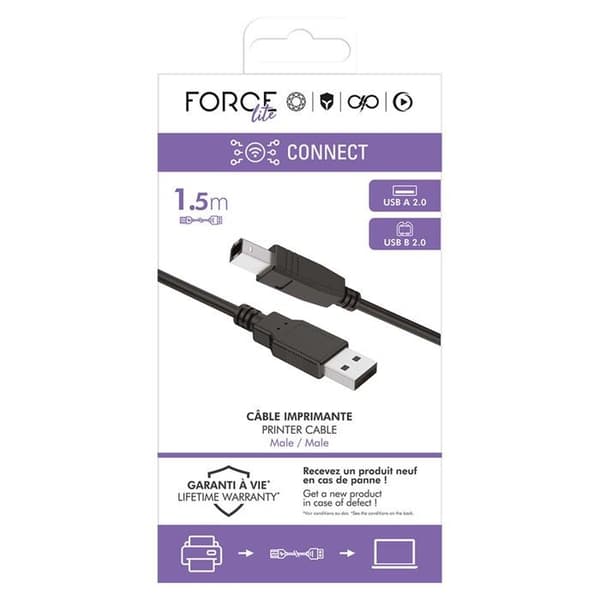 USB-B Han til USB-A Han 2.0 til Printer 1,5m Power Force Sort