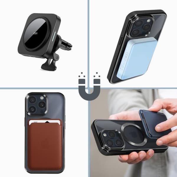 MagSafe-skal - AVIZAR - iPhone 15 Pro - Silikon - Kromad kant - Kameraskydd Svart