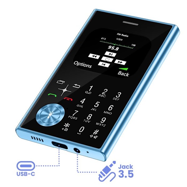 Mobiltelefon med knappar 2,01 tum Dubbel SIM Stil Linje Ljusblå