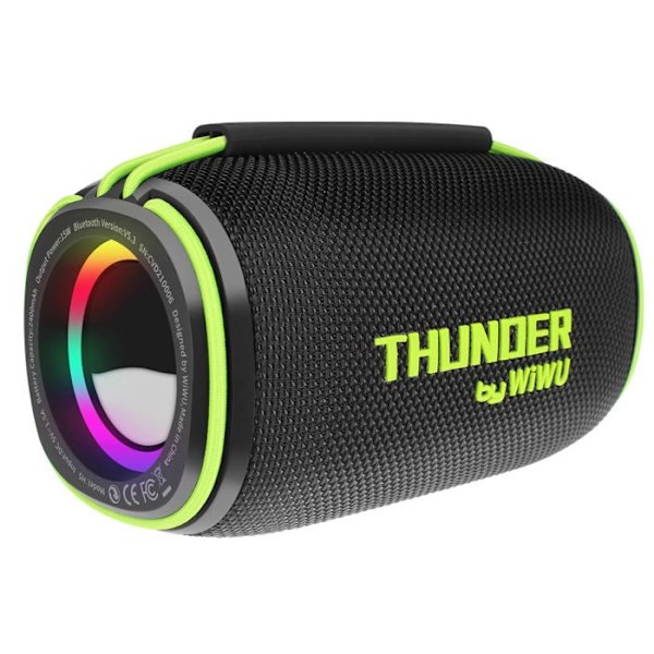 Bluetooth-högtalare, 8 timmars batteritid, LED-ljus, vattentålig IPX5, handtag wiwu, svart Svart