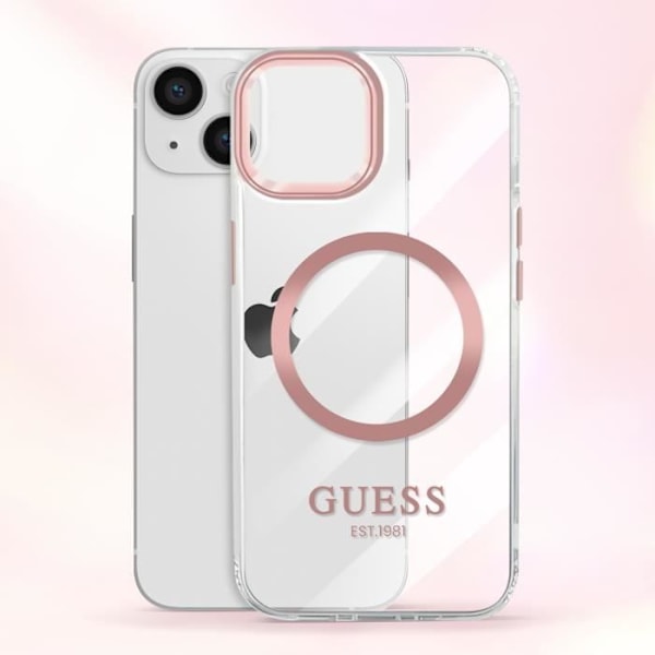 Coque för iPhone 14 Plus MagSafe Metal Outline Guess Transparent Transparent