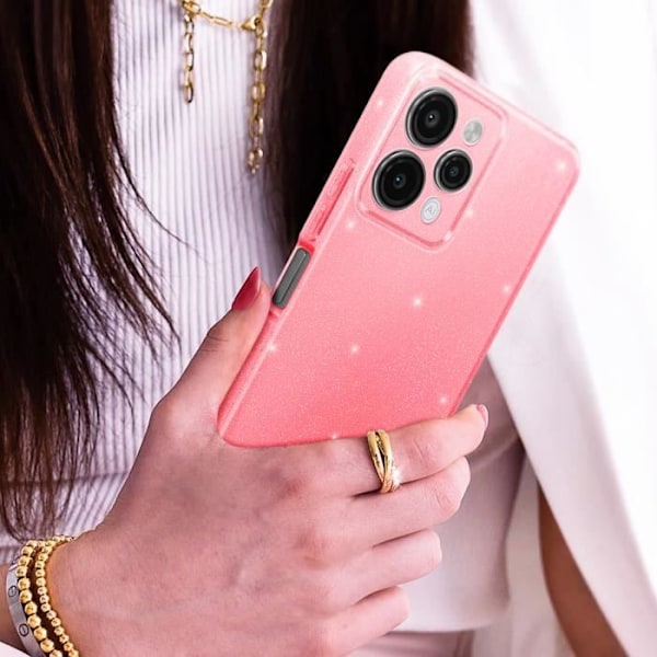 Fodral till Xiaomi Redmi 12 Glitter Silicone Protected Camera Rosa - AVIZAR - Halvstyvt - Syntetiskt - Blandat Rosa