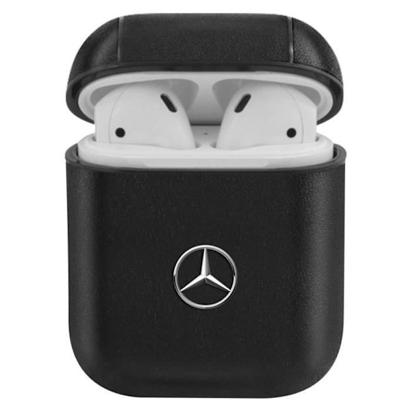 Aidot nahkakuoret AirPods 1 ja 2, musta Mercedes - ohut ja kevyt Svart