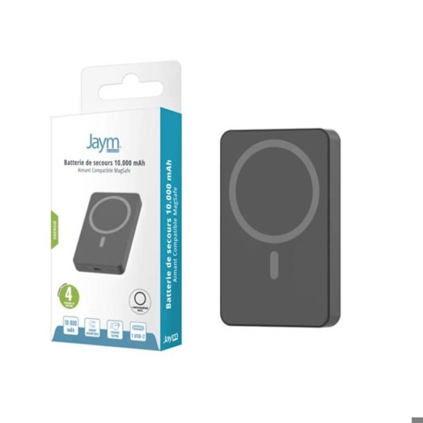 Batteri Backup MagSafe 10000 mAh med Induktionsladdning 15W Jaym Svart Svart
