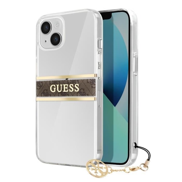 Coque för iPhone 13 Mini Stripe Charm med Guess-bricka i brun kastanj