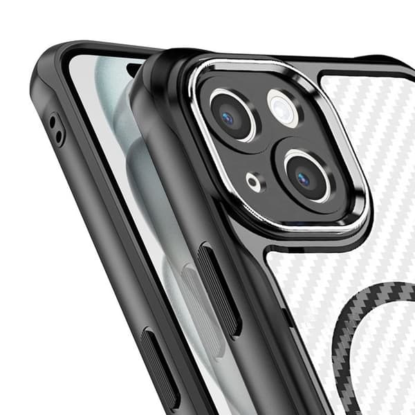 Coque iPhone 15 - Carbon Bagside - Forstærket Stødabsorption - MagSafe - Sort Svart